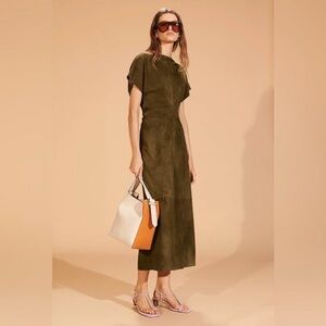 ZARA Limited Edition Suede Leather Dress – Olive Green – Size S/M